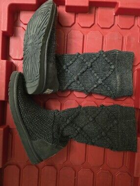 UGG Black Knit Cable-Pattern Boot Slippers